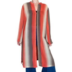 True Beauty By Emme Orange & Brown Stripe Sheer Shirt